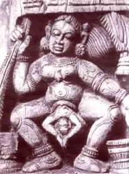 Kali giving birth to the universe, wood carving from an Indian prayer cart