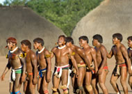 Warriors dancing, Xingu Indigenous Park, Mato Grosso State, Brazil Photograph: Sue Cunningham Photographic