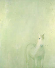 Clancy in a frosted field, painting by Suzy Murphy