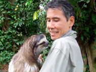 Keibo with a sloth in Costa Rica, 2007
